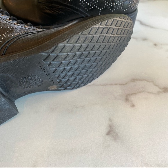 VINCE CAMUTO Black Leather Studded Moto Boot Tanowie - Picture 8 of 11